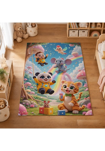 Kartela Halı Neşeli Arkadaşlar Kaymaz Taban Çocuk Oyun Halısı - 160 X 240 Cm Çok Renkli