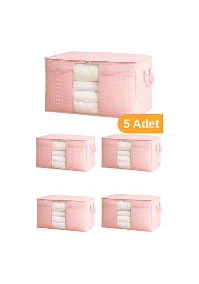 Serstil 5 Adet - Pencereli Yastık Yorgan Hurcu 75 X 40 X 40 Cm - Pembe Benekli