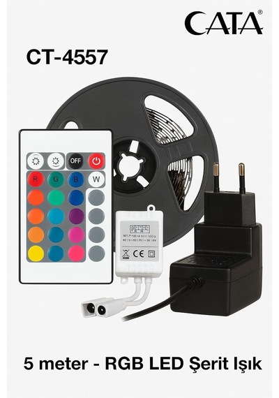 Cata Ct-4557 Rgb Led Şerit Işık Seti, 5 Metre, Uzaktan Kumandalı, Çok Renkli, Güç Adaptörü Dahil Diğer
