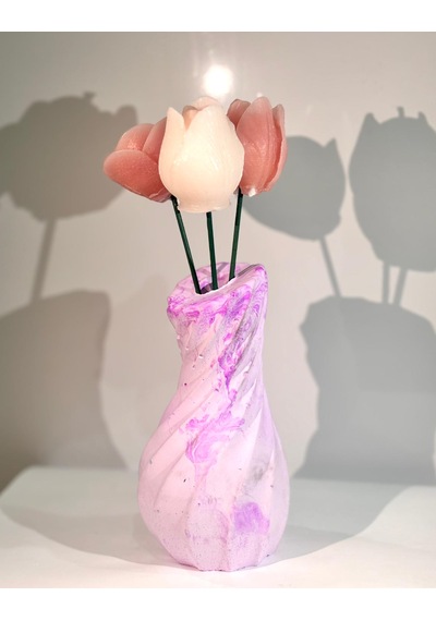 Princess Tulip-el Yapımı Dekoratif Mum Vazo Özel Tasarım Çiçek Detaylı Mum Mor-beyaz-pembe