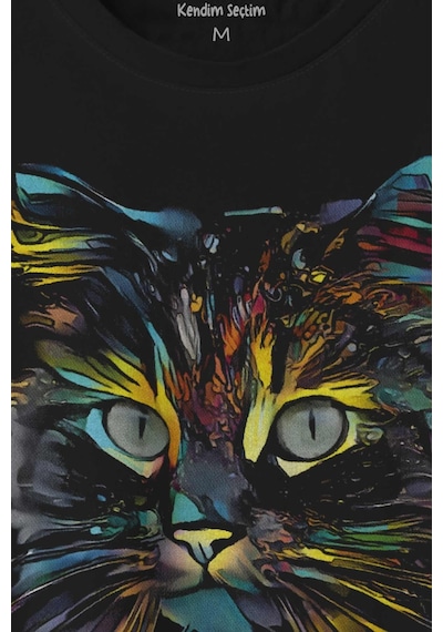 Renkli Sevimli Kedi Rengarenk Minnoş Cat Baskılı Tişört Unisex T-shirt 001