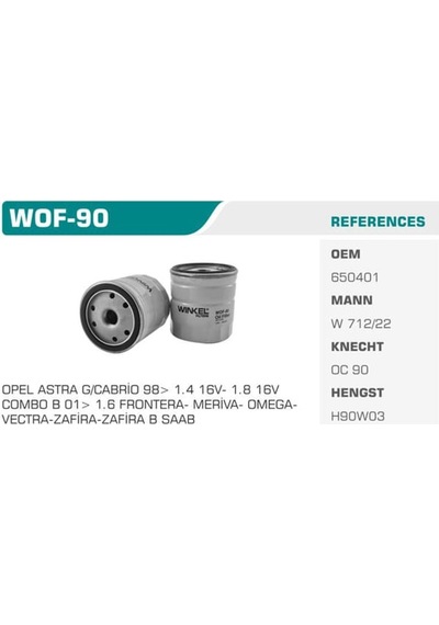 WINKEL WOF-90 Yağ Filtresi Astra F G Vectra B C 02- Corsa A B Corsa C 00- Combo 05- Zafi Captiva 05-07 Kalos Yağ Filtresi 37877923