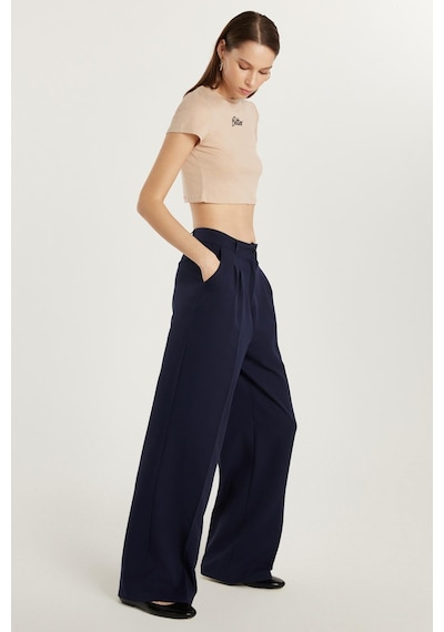 Tudors Kadın Regular Fit Pileli İspanyol Paça Lacivert Pantolon-34019 Lacivert