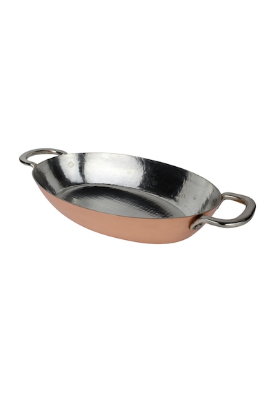 Cuvesta El Yapımı Şef Tipi Kalın 1.5mm Bakır Oval Tava 30x20cm