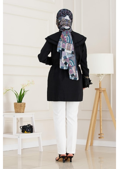 Sevitli Çift Yaka Dantelli Tunik-siyah-4981 Siyah