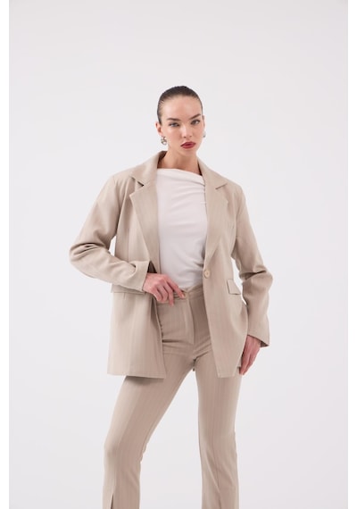 Holly Lolly Vatkalı Astarlı Blazer Striped Blazer Ceket Bej