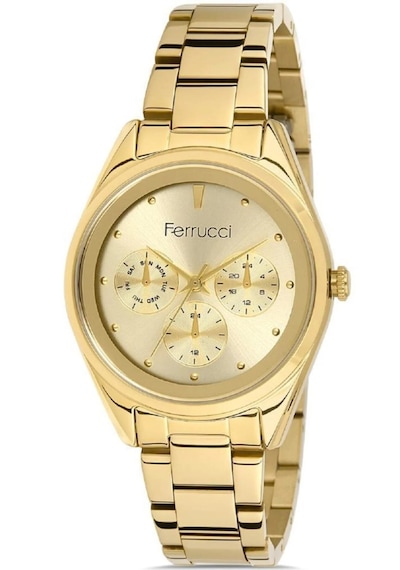 Ferrucci Gold Renk Çelik Spor Tasarım Şık Kadın Kol Saati Gold