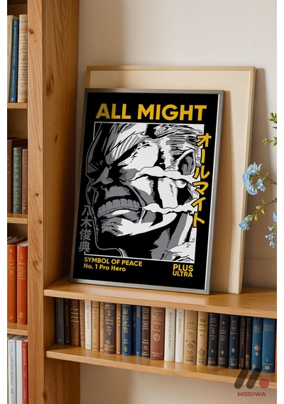 My Hero Academia All Might Poster, Siyah Çerçeveli Duvar Tablosu - Anime Severlere Özel Hediye