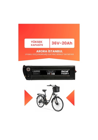 Arora İstanbul Uyumlu 36v 20ah Elektrikli Bisiklet Bataryası Siyah