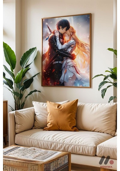 Naruto Romantik Sahne Poster, Ahşap Çerçeveli Duvar Tablosu - Anime Severlere Özel Hediye
