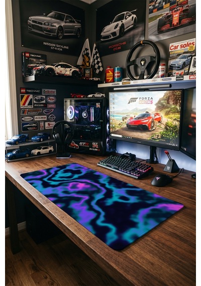 Aurora Gaming Mousepad Xxl 90x40 Cm Kaymaz Taban Dikişli Kenar Mor Yeşil Oyuncu Masa Pedi