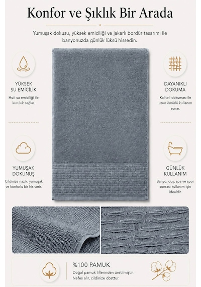 Banyo Havlusu %100 Pamuk 90x150 Cm Linea Collection 650 Gr İndigo