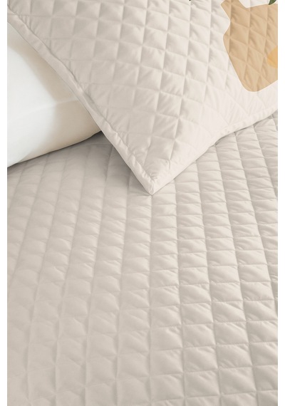 Botanik Yeşil Genç Odası Tek Kişilik Pike Takımı - Minimal Bej 160x220 Cm Kapitone Yatak Örtüsü Kumlu Yün Serinliği