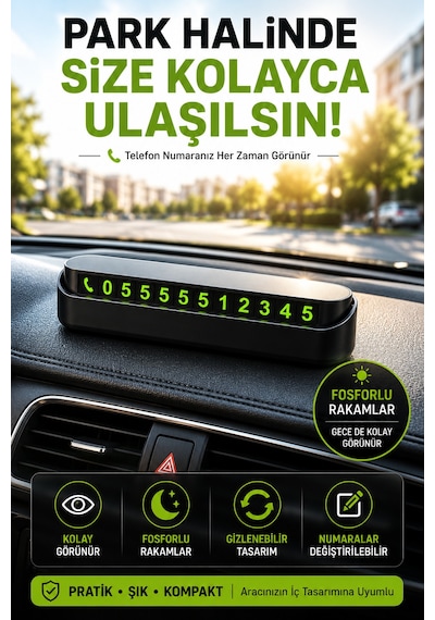 Araç İçi Gizlenebilir Oto Telefon Numaratörü Fosforlu Park Numaralığı Yapışkanlı Oto Numaralık
