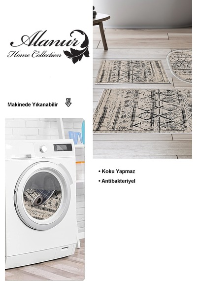 Dekoreko Kaymaz Taban Djt 3 Lü Banyo Paspas Takımı Star Pamuk Karışık Iskandinav M5141 gri