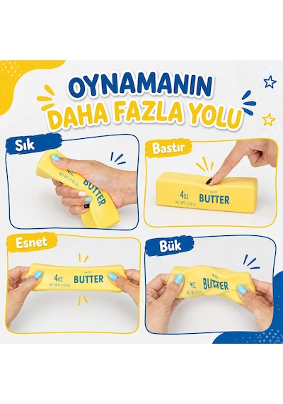 Butter Squishy Stres Oyuncağı Yavaş Yükselen Sıkma Duyusal Anti Stres Oyuncak Tereyağı 14,5 Cm Sarı