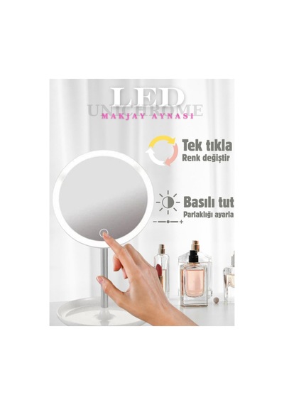 Led Işıklı Dokunmatik Masa Üstü Makyaj Aynası Beyaz Beyaz