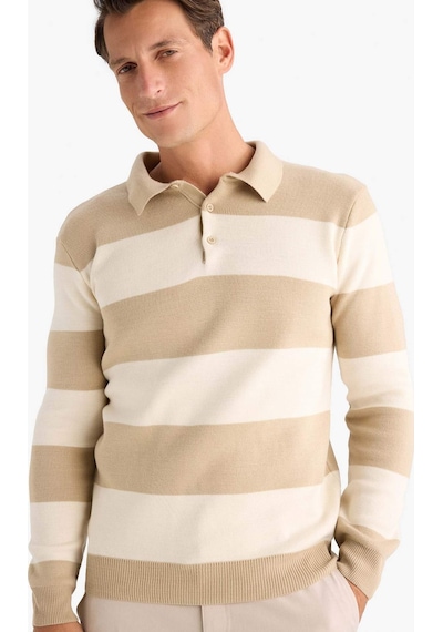 DeFacto Standart Fit Normal Kesim Çizgili Polo Yaka Triko Kazak Y4194AZ24WNBG295