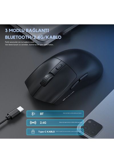 Dark Alien X1 Kablosuz 3 Modlu Oyuncu Mouse- 59 Gram 400 Mah Batarya- Makrolu Diğer