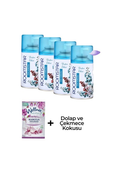 Roomstar Oda Kokusu Pudra Etkisi 300 Ml X 4 Adet + Dolap Çekmece Kokusu
