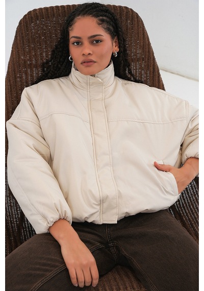 Bigdart Kadın Oversize Bomber Şişme Mont 5124 - Ekru