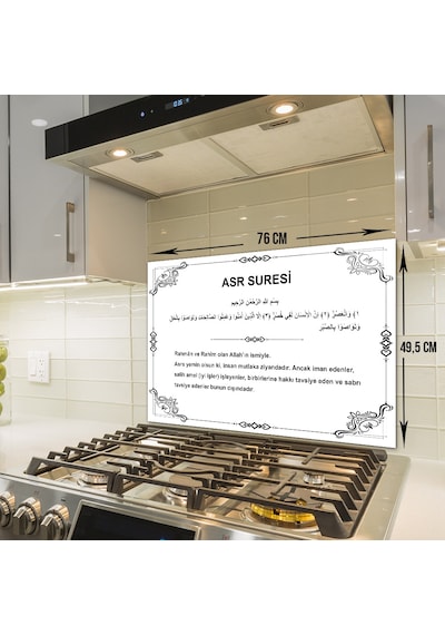 Decorita Cam Ocak Arkası Koruyucu Asr Suresi Beyaz Fon 49.5 x 76 CM