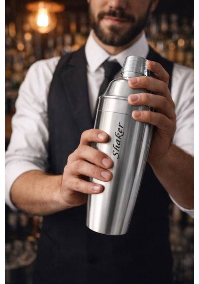 Kişiye İsme Özel Büyük Boy Shaker Kokteyl Hazırlama Kabı Kokteyl Karıştırıcı Full Çelik 750 Ml