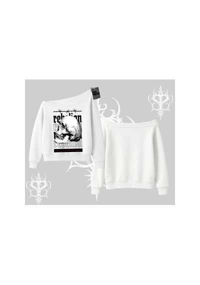 Tarzsokak Kayık Yaka Sweatshirt Rebellion Skull Underground Street Legacy Beyaz