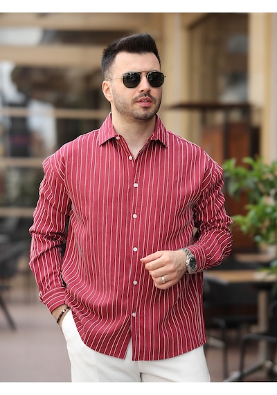 Yeni Sezon Eşref Tek Hafif Oversize Uzun Kollu Likralı Ütü İstemez Trend Çizgili Gömlek Bordo Çzgl Yeni Sezon Eşref Tek Hafif Oversize Uzun Kollu Likralı Ütü İstemez Trend Çizgili Gömlek Bordo Çzgl