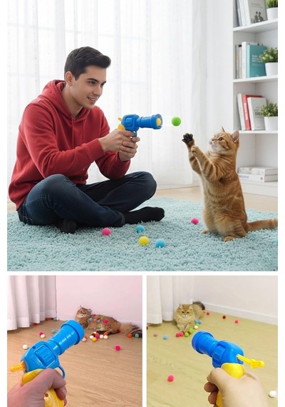 20 Adet Renkli Peluş Toplu Kedi Oyun Tabancası Kedi Egzersiz Ve Oyun Aracı