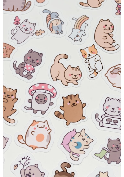 Kediler 80 Parça Sticker Paketi Kaliteli Su Geçirmez Etiket Seti Çok Renkli