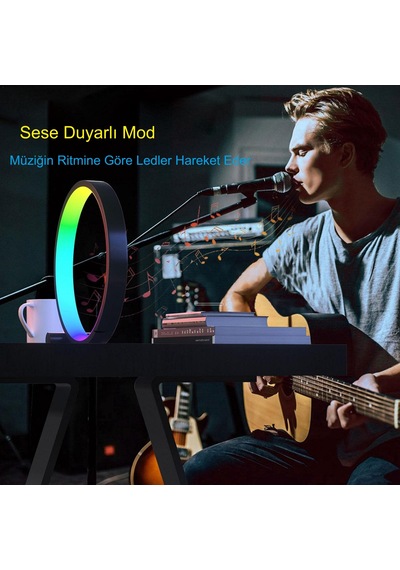 Hymark 10 İnç Akıllı Rgb Masaüstü Müzik Ritim Gece Lambası 25cm A