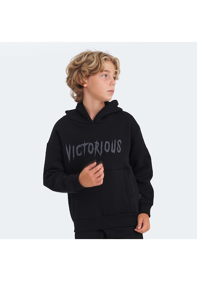 Slazenger  LEXUS Çocuk Kapüşonlu Cepli Siyah Sweatshirt