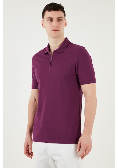 Buratti Pamuklu Regular Fit Yarım Fermuarlı Erkek Polo Yaka T Shirt 5903008 Mürdüm