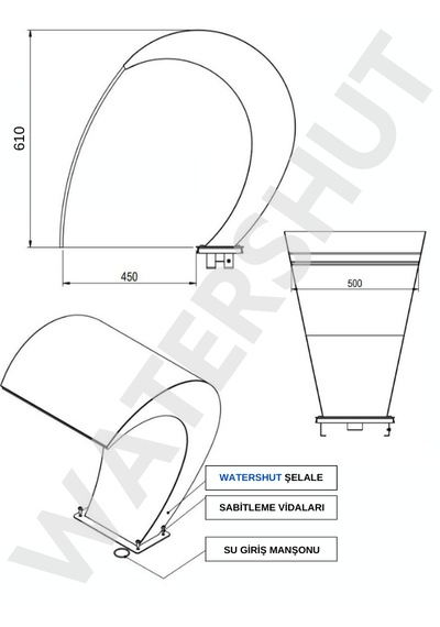 500x600mm Kobra Tip Havuz Şelalesi Et Kalınlığı 1,5mm