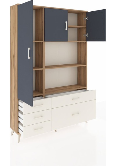 Arges Dolap 7 Raflı 5 Çekmeceli 3 Kapaklı 132x30x195 Çam-antr... Çam