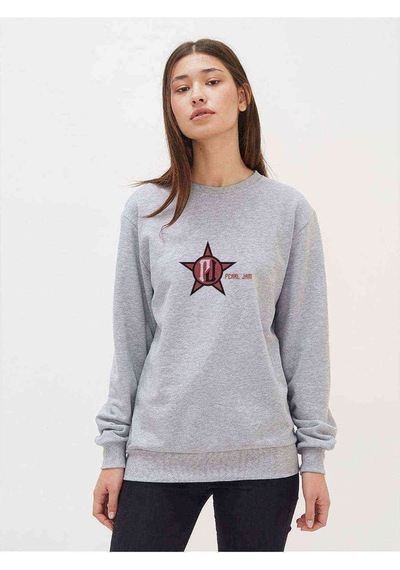 Pearl Jam Logo Baskılı Gri Kadın Sweatshirt