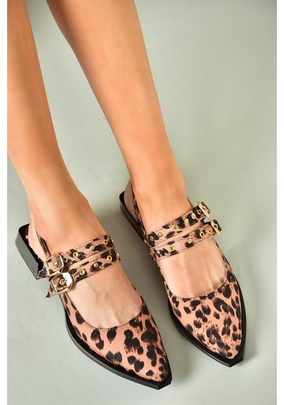 Fox Shoes U518800604 Leopar Kumaş Alçak Topuklu Kadın Ayakkabı Taba - Kahverengi Fox Shoes U518800604 Leopar Kumaş Alçak Topuklu Kadın Ayakkabı Taba - Kahverengi