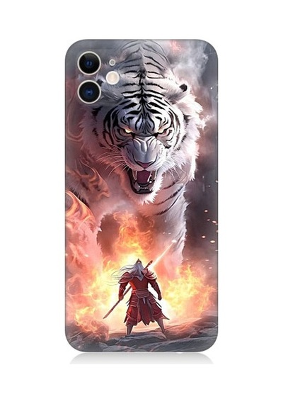 Apple Uyumlu iPhone 12 Beyaz Kaplan Ve Samuray Desenli Silikon Kılıf