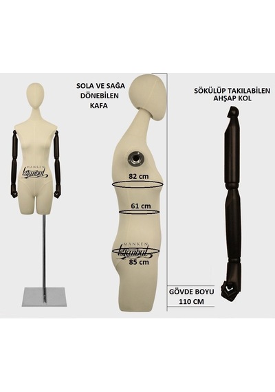 Videolu Ürün-36 Beden Pantolon Giyebilen Ahşap Kollu Terzi Manken 527200922