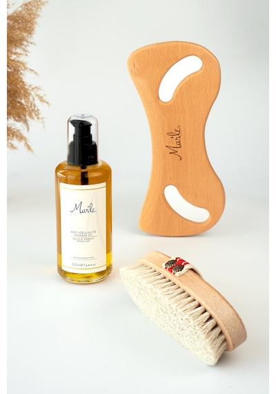 Mar’le Doğal At Kılı Fırçası + Selülit Karşıtı Masaj Yağı 200 ML + Selülit Giderici Ahşap Masaj Aleti