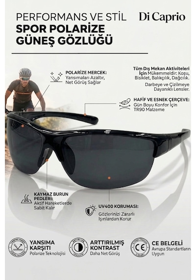 Di Caprio Dc3033black Oval Yarım Çerçeve Polarize Camlı Erkek Güneş Gözlüğü Siyah