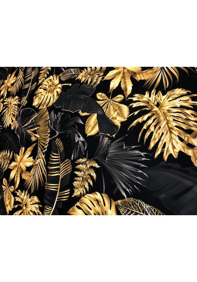 Enesar Home Gold Siyah Yaprak Desenli Kumaş Dijital Baski Döşemelik Kumaş 100 x 140 cm
