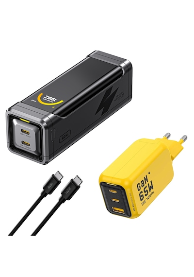 Aohi The Black Warrior 10.000 Mah 65w Powerbank, Youth 65w 3 Portlu Şarj Adaptörü Seti Siyah