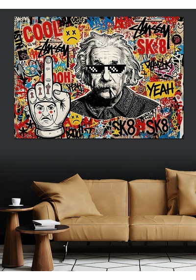 Ahşap Tablo Albert Einstein Graffiti Sanat Tasarımı