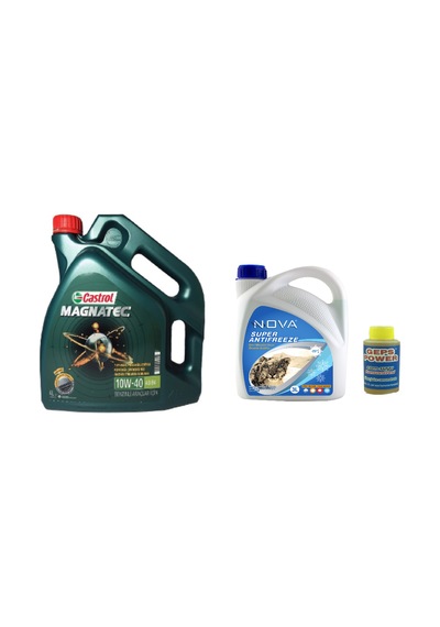 Castrol Magnatec 10W-40 A3/B4 Motor Yağı 4 L + Yeşil Antifriz 3 L + Cam Suyu 80 ML