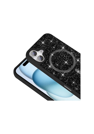 Apple Uyumlu iPhone 16 Pro Kılıf Pırlanta Tasarımlı M-safe Şarj Özellikli Zore Mozaik Silikon Kapak Siyah