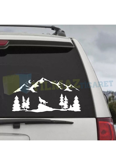 Orman Dağ Kurt Ağaç Karavan Çekme Oto Sticker Yapıştırma Etiket