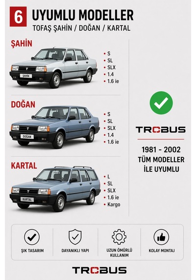 Trobus Murat 131 Tofaş Kartal 1977-2002 Tam Boy Orta Konsol Kol Dayama Bardaklıklı Deri Siyah