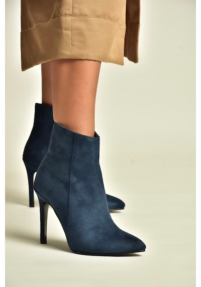 Fox Shoes N372524402 Lacivert Süet İnce Topuklu Kadın Bot
